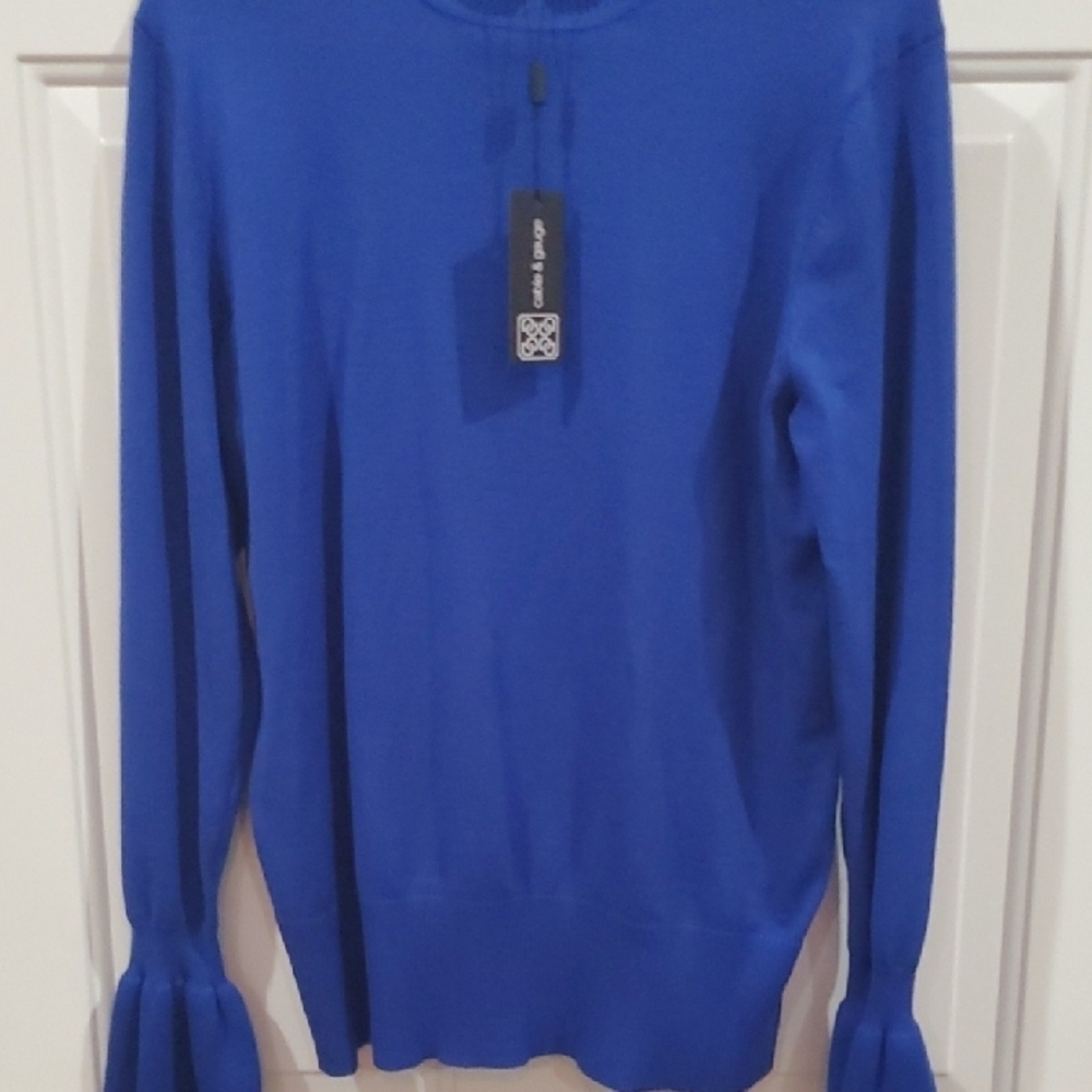 Cable & Gauge Royal Blue Ribbed Knit Top Large  NWT - Picture 7 of 8